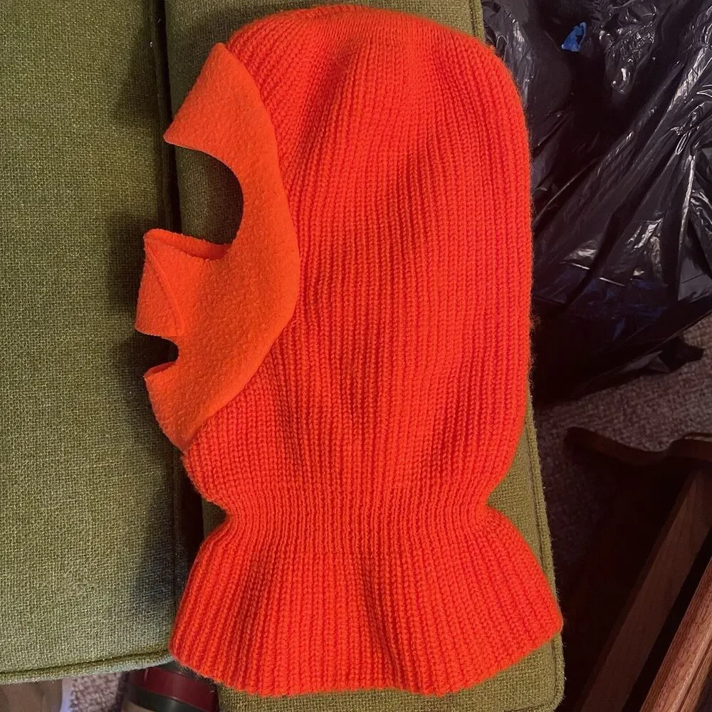Vintage Blaze Orange Winter Ski Face Mask Hunting Beanie Hat Balaclava Knit